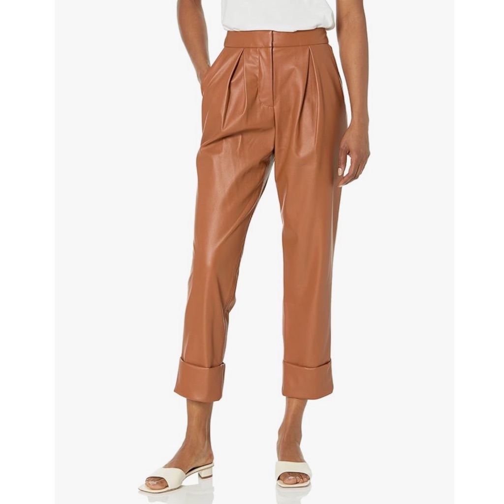 Trina Turk Tanashi Brown Pleather Pants, Size 10, New W/Tag